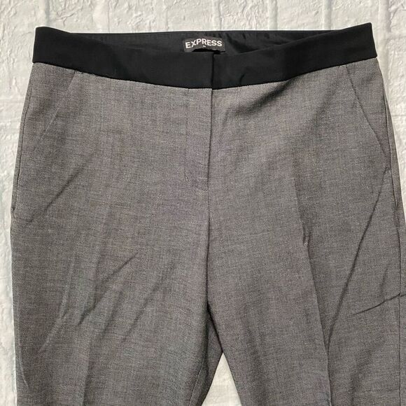 Express columnist women 10 mid rise ankle flat front dress pants grey & black - Picture 2 of 10